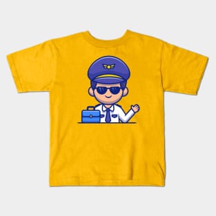 Pilot With Suitcase Cartoon Kids T-Shirt